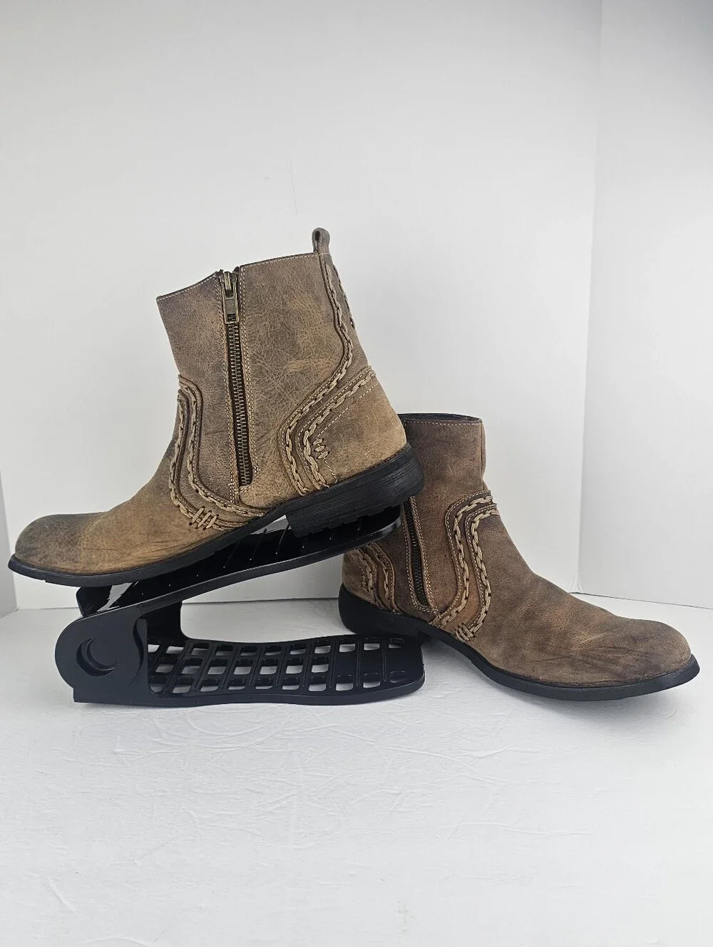 Bed Stu Revolution Men's Tan Boots Distressed Sz 8.5 Stitching